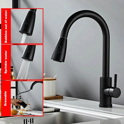 Stainless Steel Eco-Friendly Pull-Out Kitchen Faucet - Black