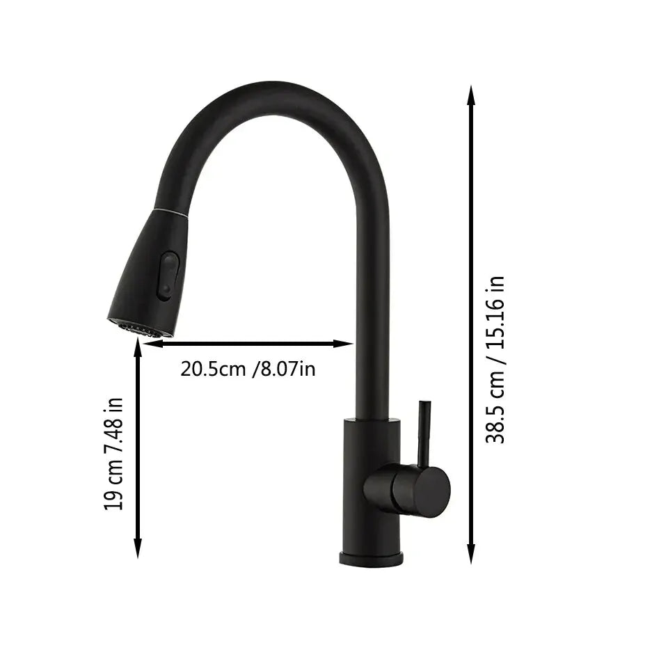 Stainless Steel Eco-Friendly Pull-Out Kitchen Faucet - Black