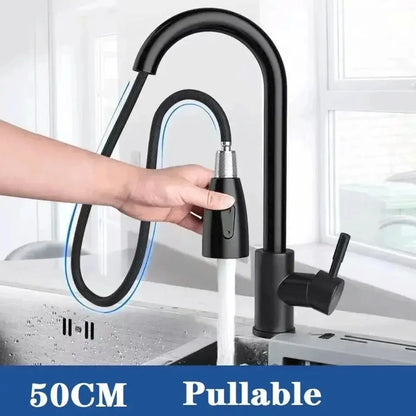 Stainless Steel Eco-Friendly Pull-Out Kitchen Faucet - Black