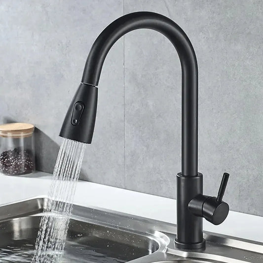 Stainless Steel Eco-Friendly Pull-Out Kitchen Faucet - Black